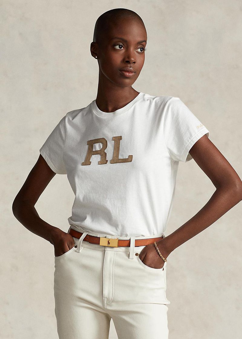 Camiseta Polo Ralph Lauren Mujer Rl-Suede-Applique Jersey Chile Blancas KELQI-8475